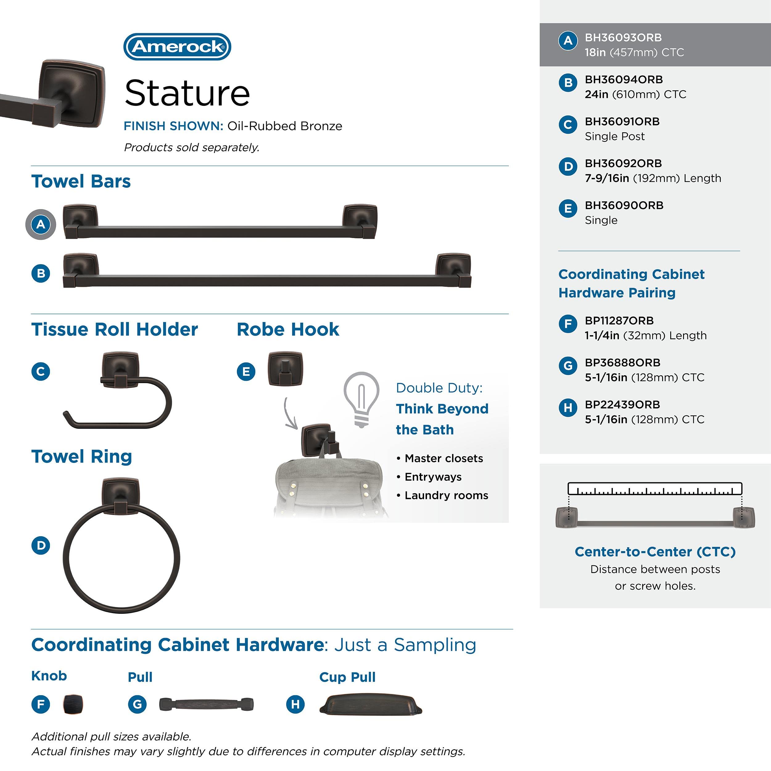 Amerock Bh36093Orb | Oil Rubbed Bronze Towel Bar | 18 In (457 Mm) Towel Rack | Stature | Bathroom Towel Holder | Bathroom Hardwa